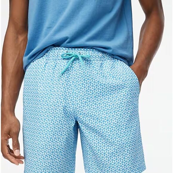 J. Crew Factory CA350 Blue 8" printed swim trunk size large NWT - Picture 2 of 11